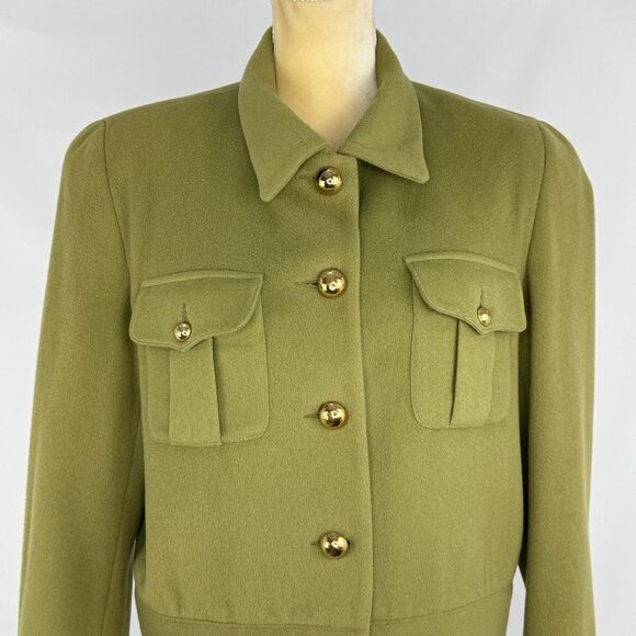Vintage Olive Green Wool Blend Cropped Jacket Women’s Sz 8 Gold Button Military - Picture 10 of 16